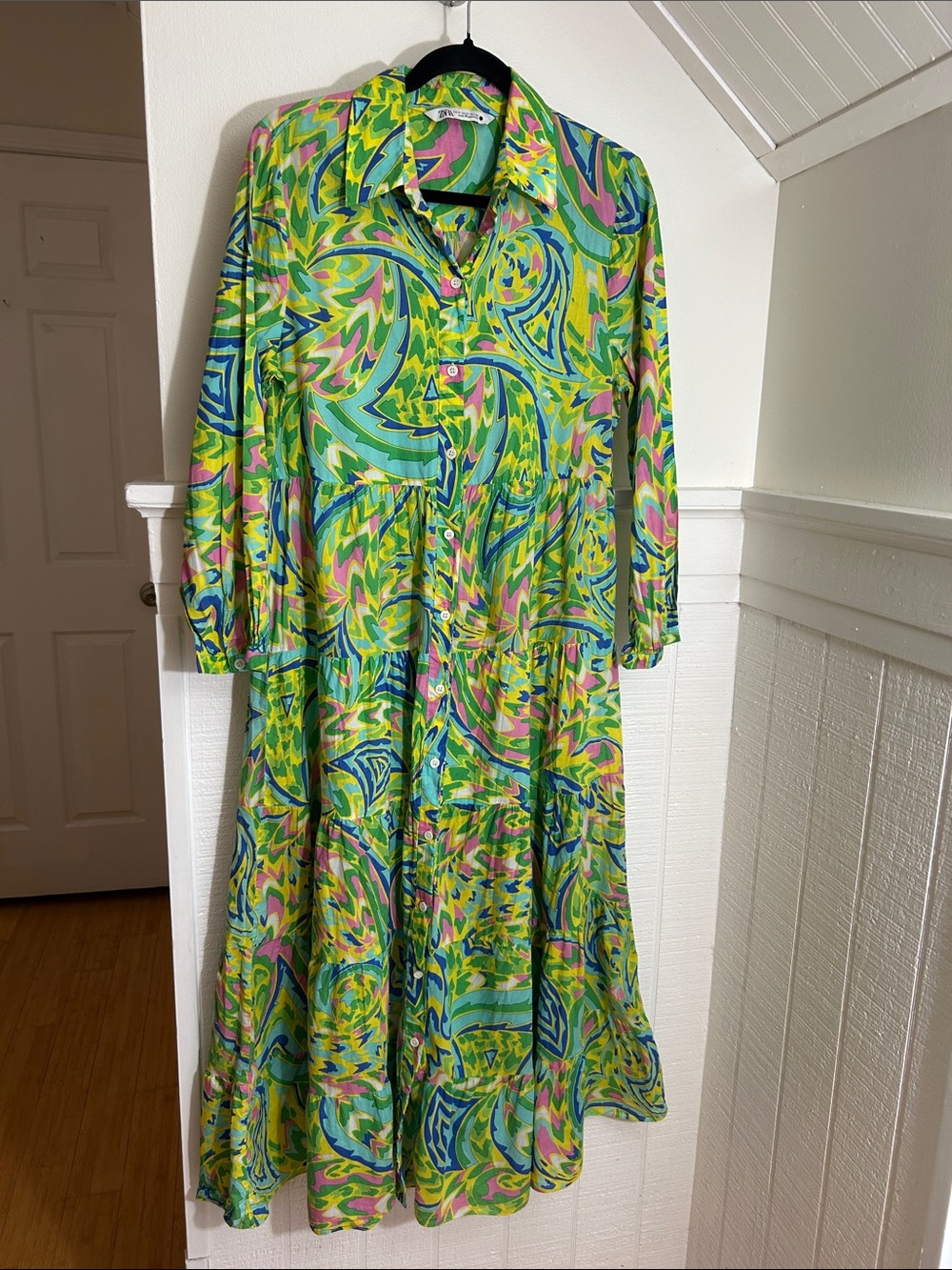 ZARA 100% cotton AOP Colorful Button Up Midi Dress size medium - Picture 5 of 10